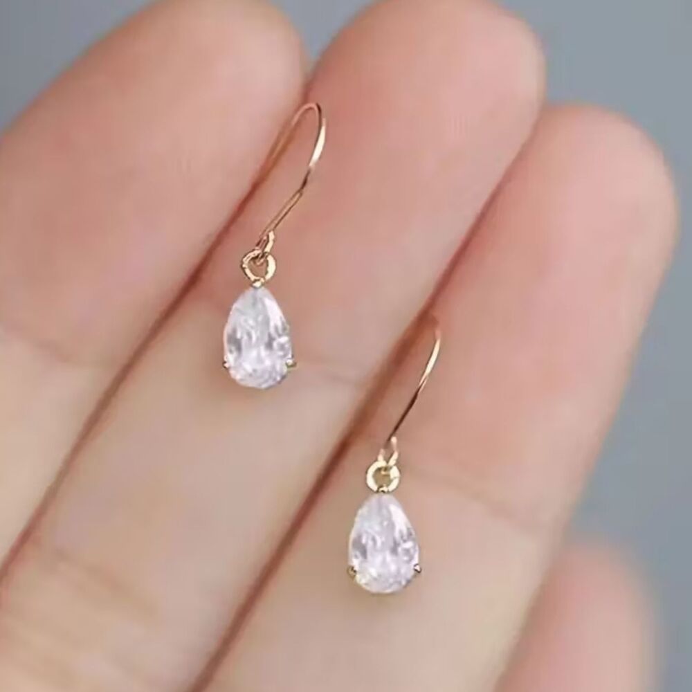 Clear Zirconia Teardrop Crystal Drop Earrings Gold Dangle Gemstone Pendant Chrm